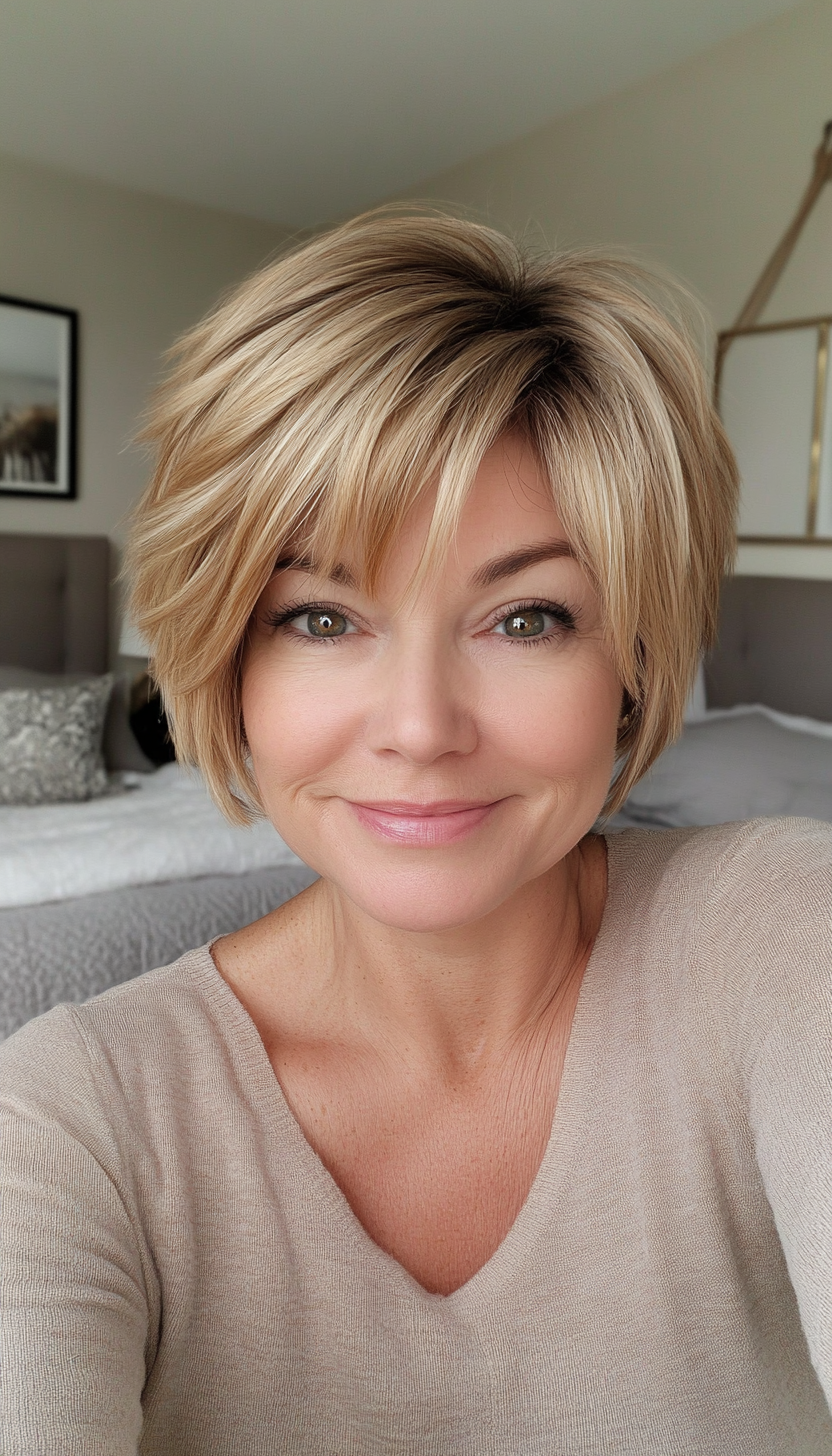 9. Feathered Crop in Golden Blonde (Short Haircuts For Women Over 50) - Short Haircuts For Women Over 50