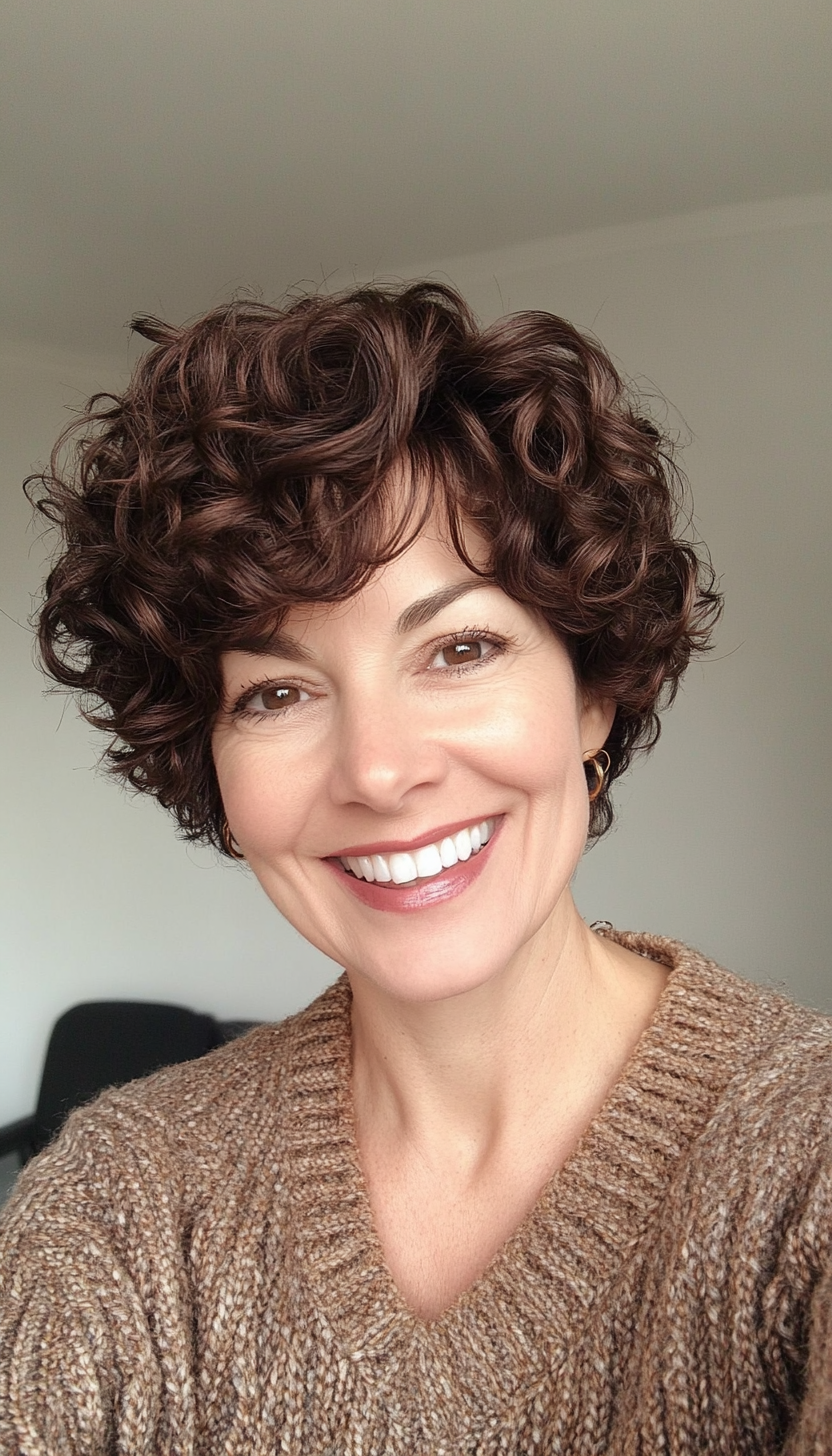 10. Curly Pixie in Dark Mahogany (Short Haircuts For Women Over 50) - Short Haircuts For Women Over 50