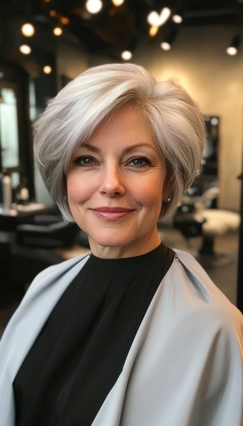 11. Graduated Bob in Silver Ash (Short Haircuts For Women Over 50) - Short Haircuts For Women Over 50