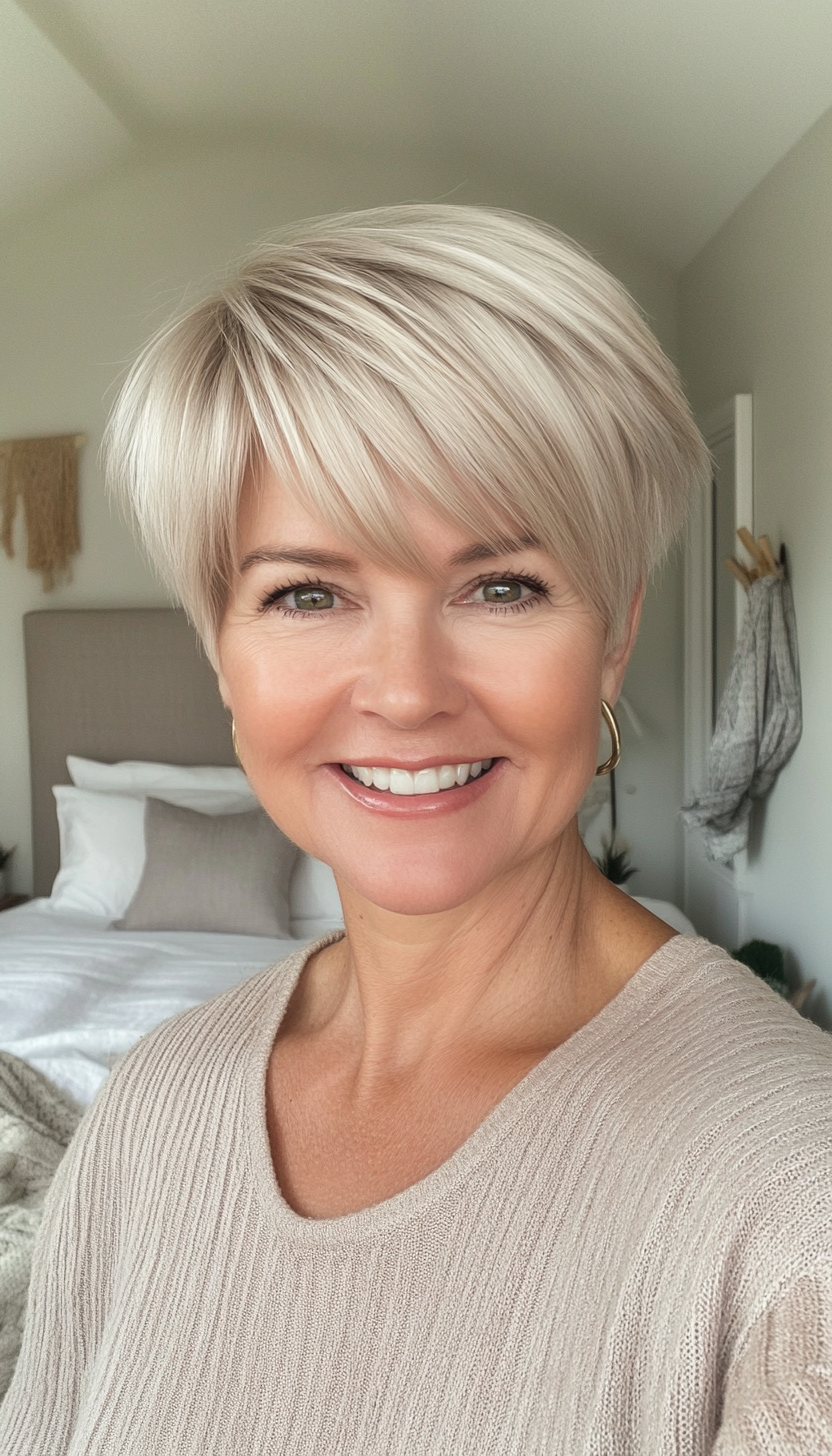 13. Short Bowl Cut in Sandy Blonde (Short Haircuts For Women Over 50) - Short Haircuts For Women Over 50