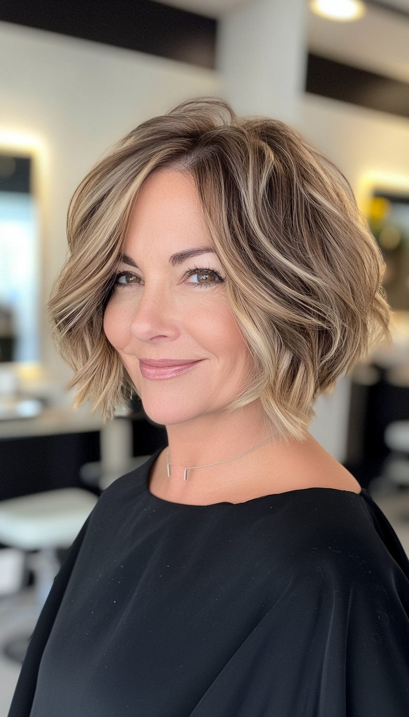 16. Short Wavy Bob in Honey Brown (Short Haircuts For Women Over 50) - Short Haircuts For Women Over 50