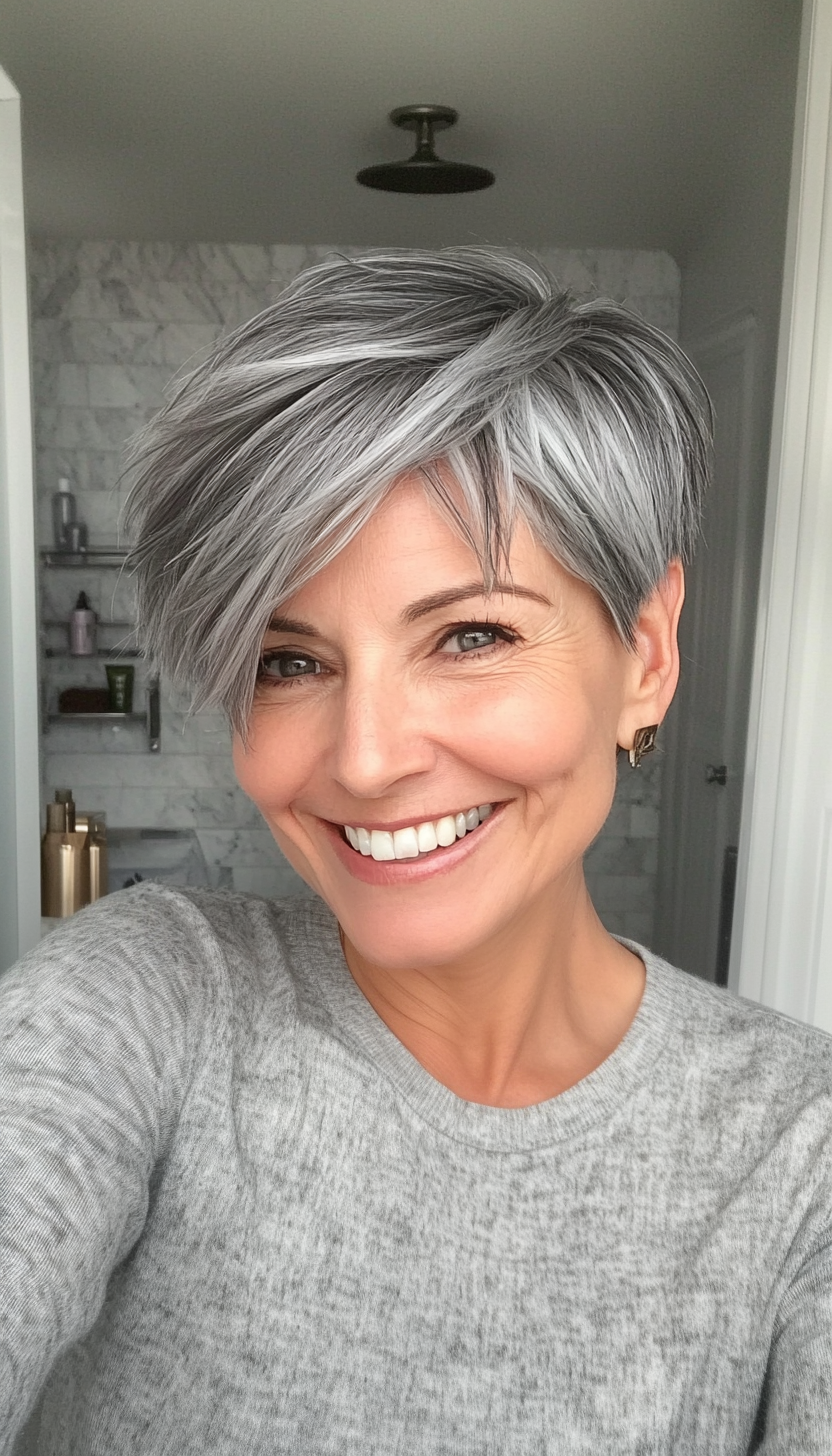 17. Choppy Pixie in Steel Gray (Short Haircuts For Women Over 50) - Short Haircuts For Women Over 50