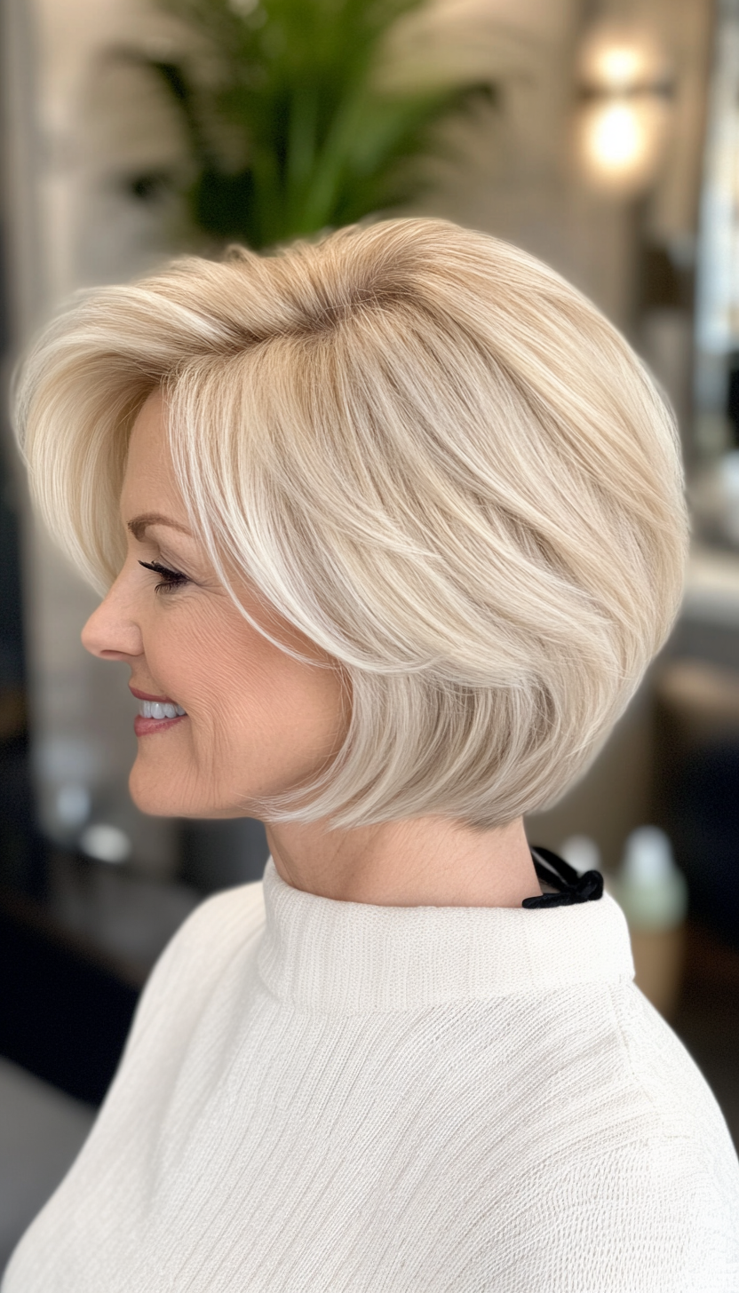 19. Stacked Bob in Platinum Blonde (Short Haircuts For Women Over 50) - Short Haircuts For Women Over 50