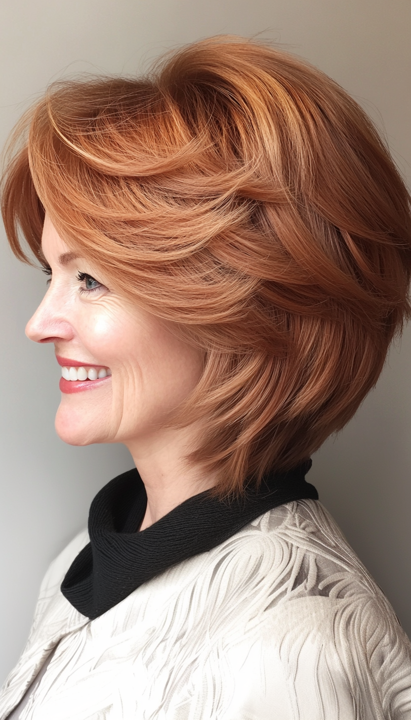 24. Short Layered Shag in Light Auburn (Short Haircuts For Women Over 50) - Short Haircuts For Women Over 50