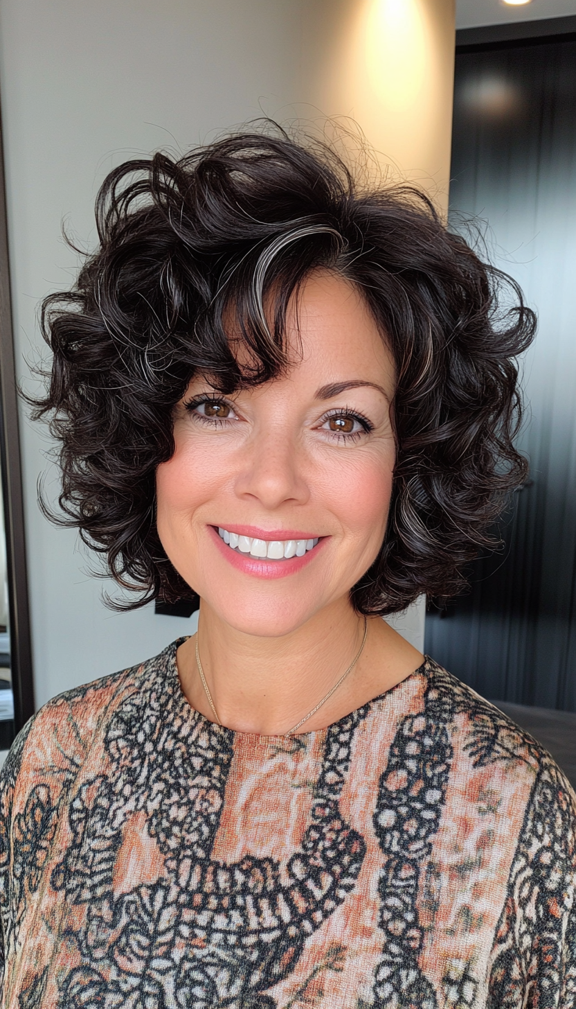 25. Curly Bob in Natural Black (Short Haircuts For Women Over 50) - Short Haircuts For Women Over 50