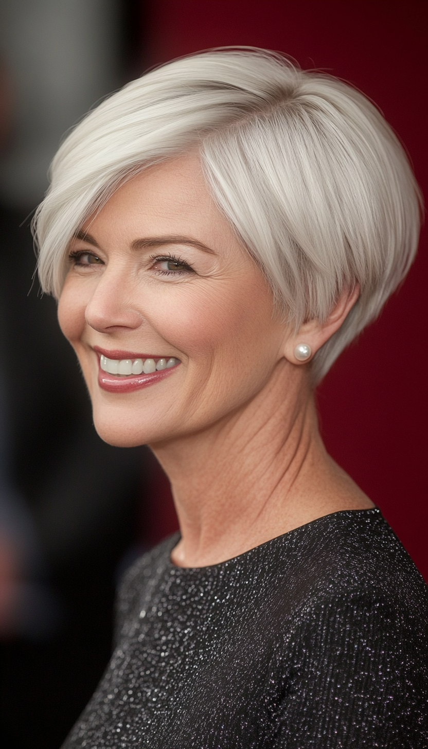 27. Side-Parted Pixie in Pearl White (Short Haircuts For Women Over 50) - Short Haircuts For Women Over 50
