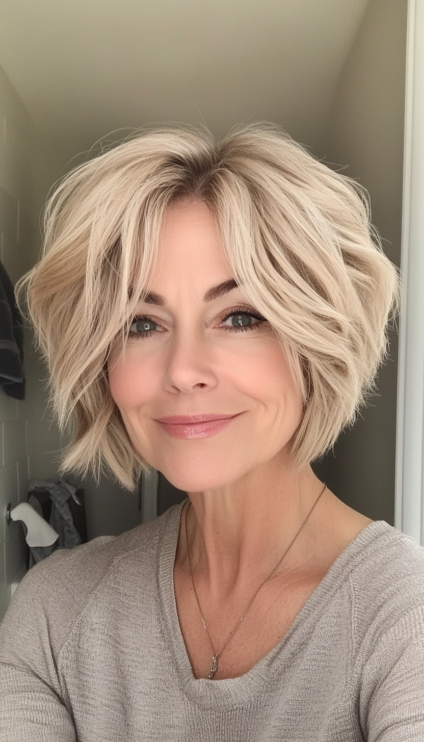 7. Textured Bob in Sandy Blonde (Short Layered Bob Hairstyles For Older Women) - Short Layered Bob Hairstyles For Older Women