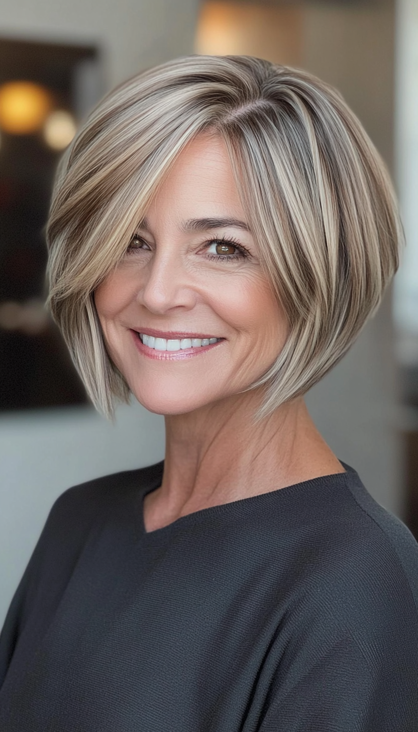 9. Inverted Bob in Salt-and-Pepper Blend (Short Layered Bob Hairstyles For Older Women) - Short Layered Bob Hairstyles For Older Women