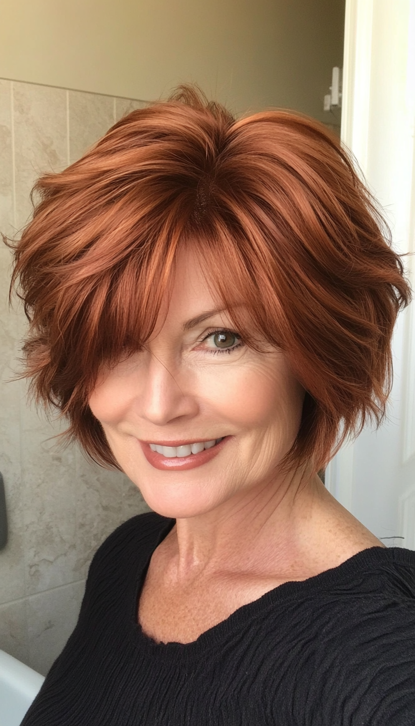 10. Shaggy Layers in Deep Auburn (Short Layered Bob Hairstyles For Older Women) - Short Layered Bob Hairstyles For Older Women