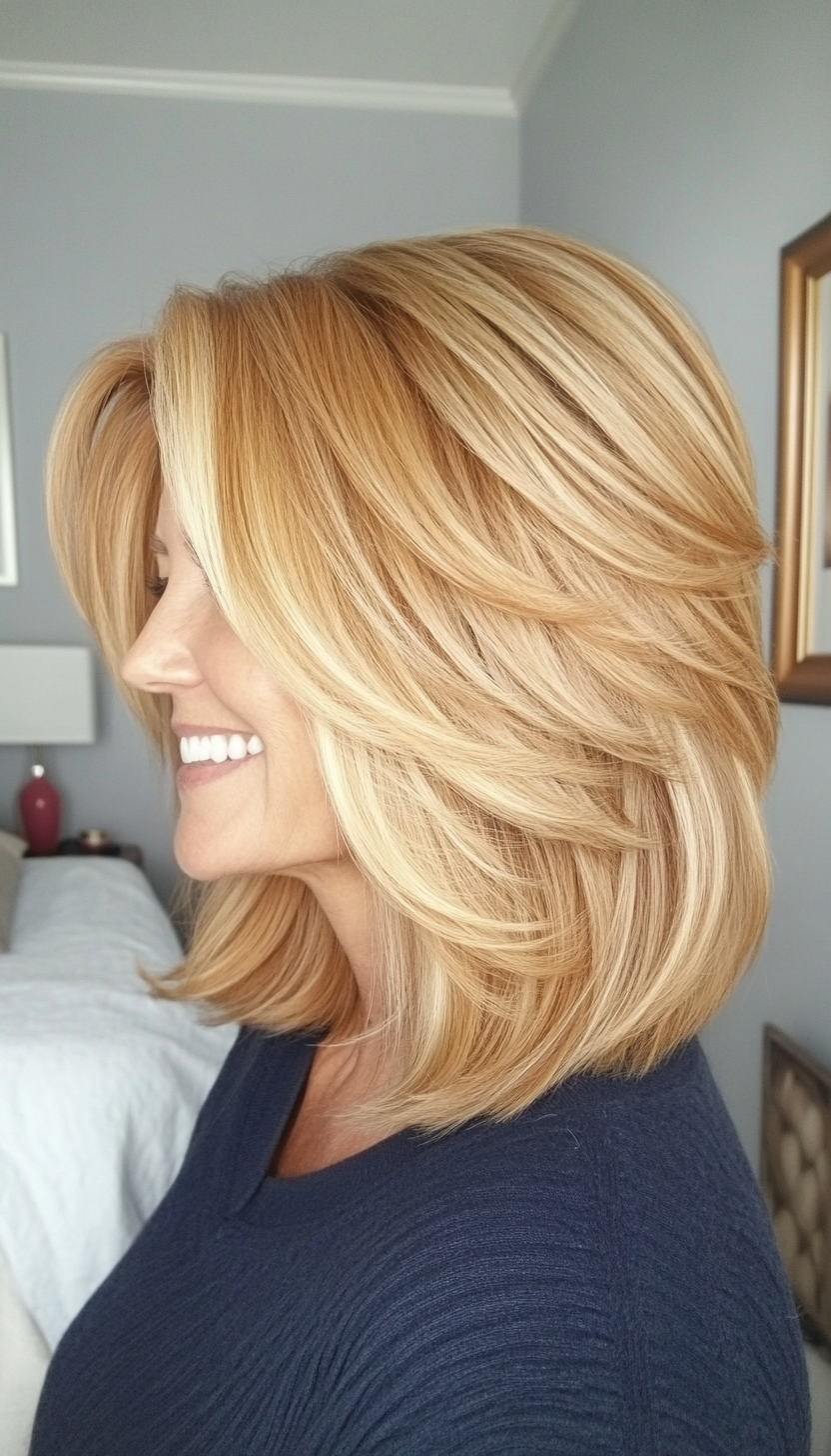 11. Face-Framing Layers in Honey Blonde (Short Layered Bob Hairstyles For Older Women) - Short Layered Bob Hairstyles For Older Women