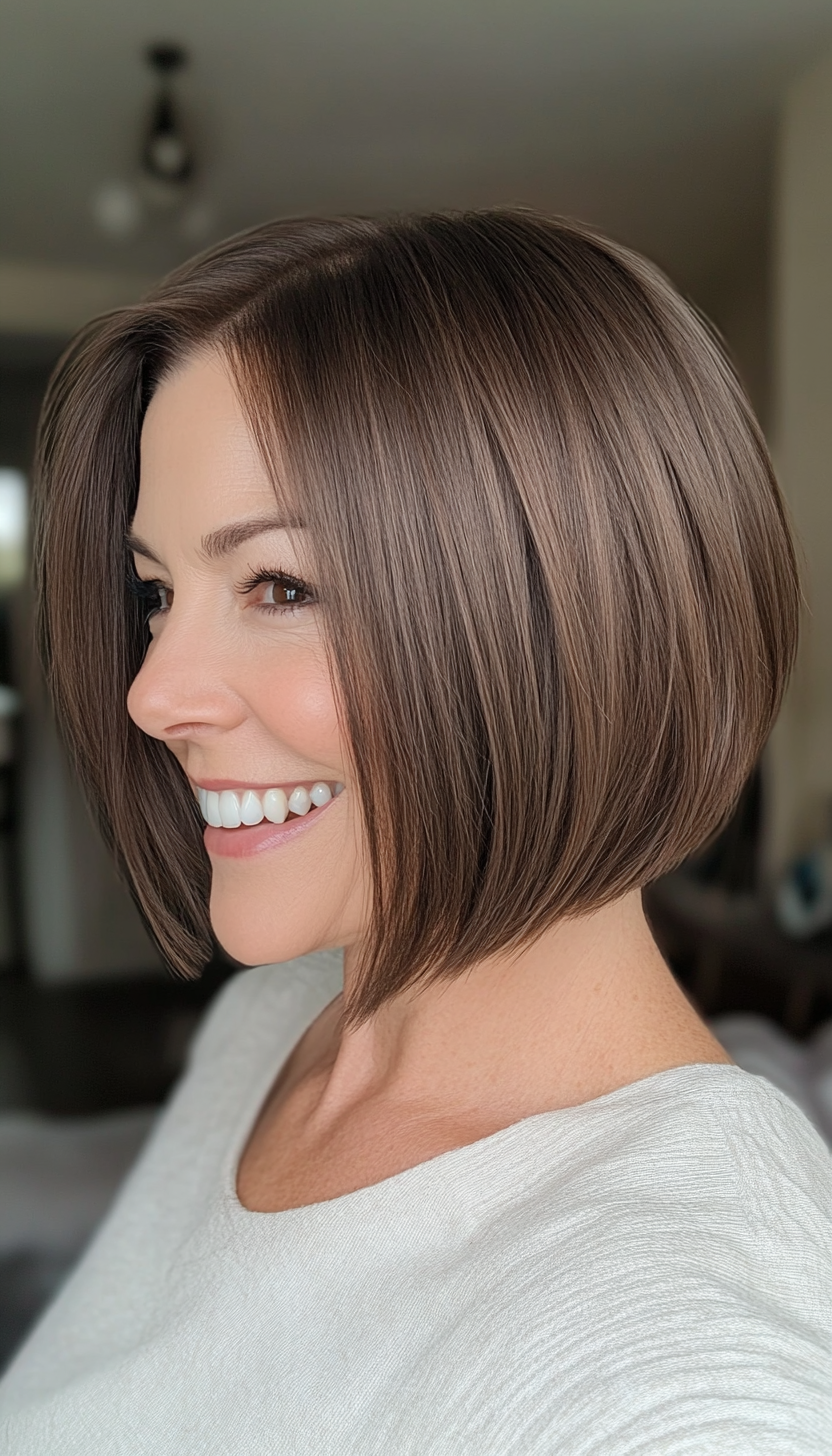 12. Chin-Length Bob in Espresso Brown (Short Layered Bob Hairstyles For Older Women) - Short Layered Bob Hairstyles For Older Women