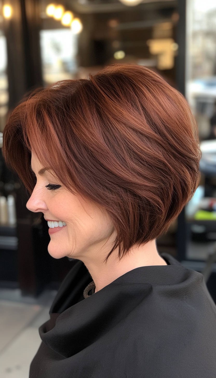 20. Subtle Layers in Rich Mahogany (Short Layered Bob Hairstyles For Older Women) - Short Layered Bob Hairstyles For Older Women