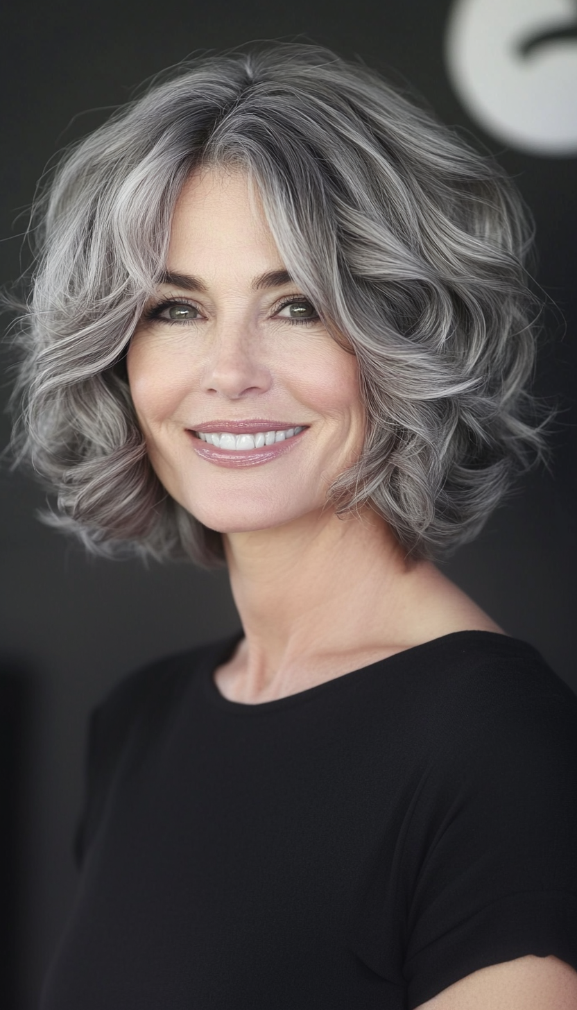 25. Short Curled Layers in Smoky Grey (Short Layered Bob Hairstyles For Older Women) - Short Layered Bob Hairstyles For Older Women