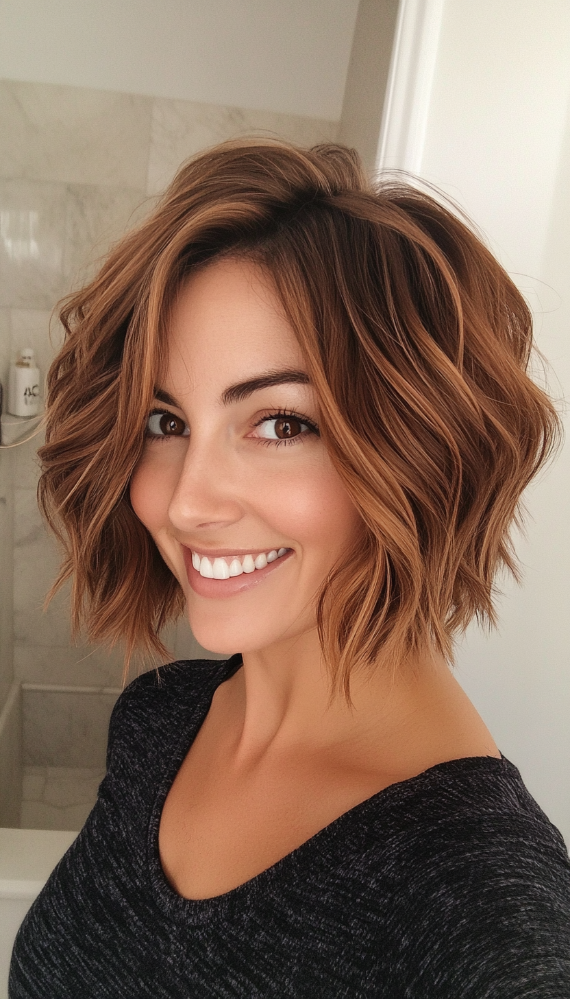11. Textured Lob in Cinnamon Brown (Chic Short Haircuts) - Chic Short Haircuts