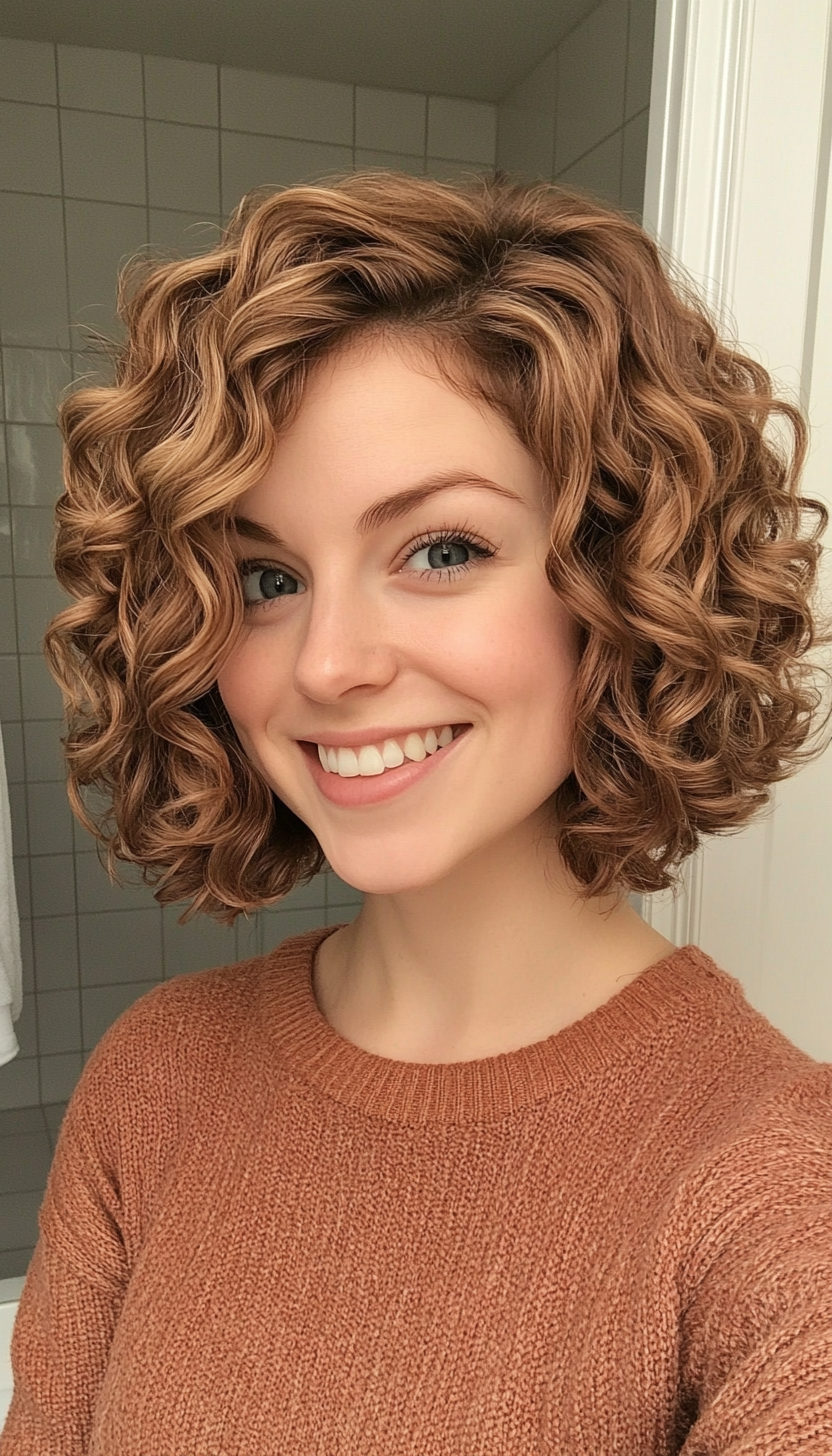 17. Soft Curly Bob in Light Amber Brown (Chic Short Haircuts) - Chic Short Haircuts