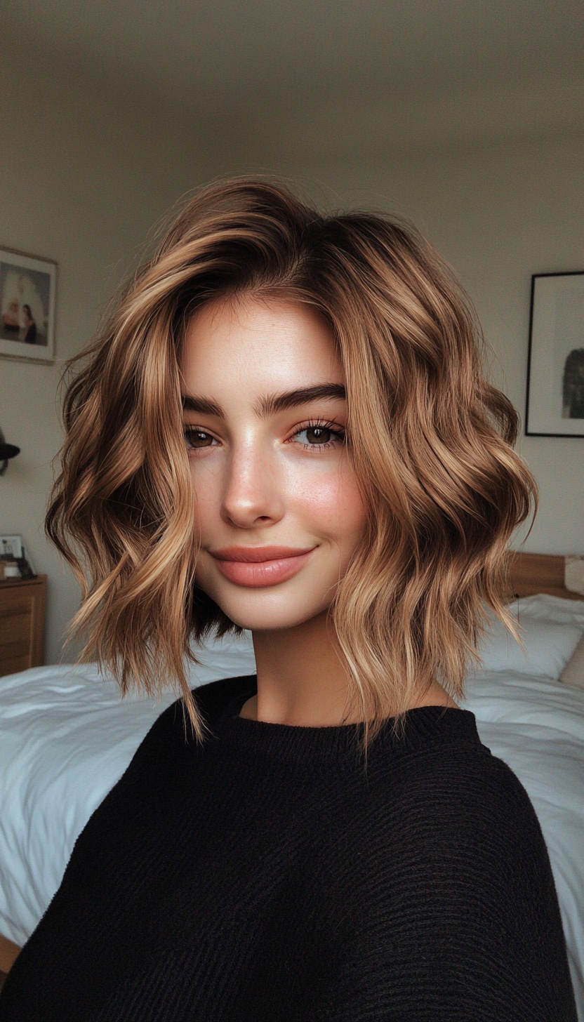 20. Wavy Lob in Honey Brunette (Chic Short Haircuts) - Chic Short Haircuts