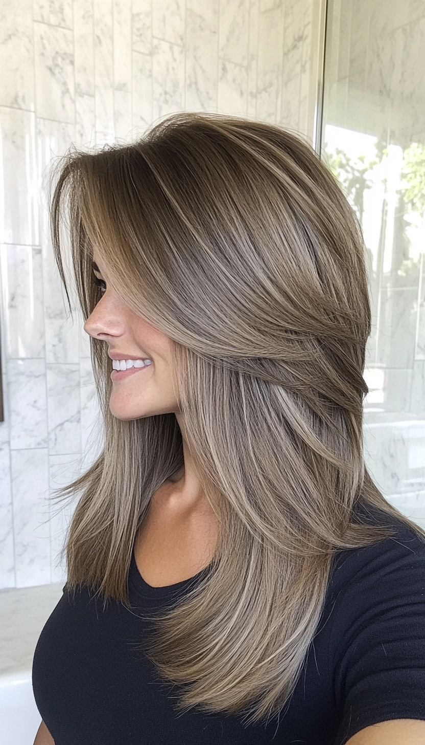 3. Wispy Bangs and Ash Brown Layers (Hairstyles For Thin Straight Hair) - Hairstyles For Thin Straight Hair