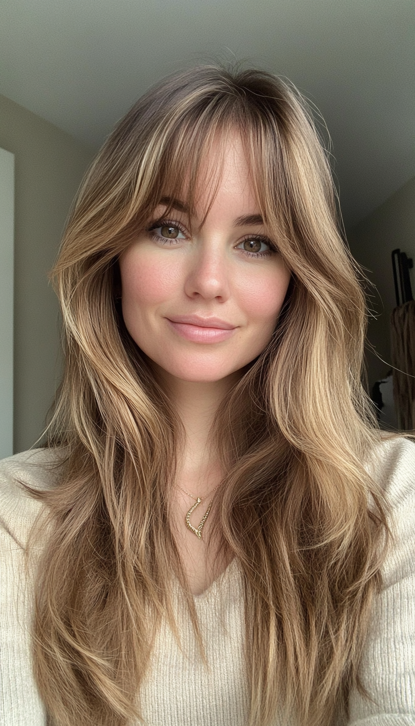 6. Curtain Bangs with Honey Tones (Hairstyles For Thin Straight Hair) - Hairstyles For Thin Straight Hair