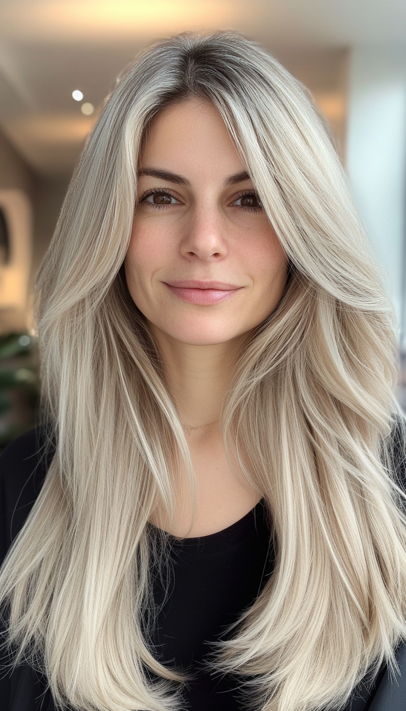 9. Face-Framing Layers in Cool Beige Blonde (Hairstyles For Thin Straight Hair) - Hairstyles For Thin Straight Hair