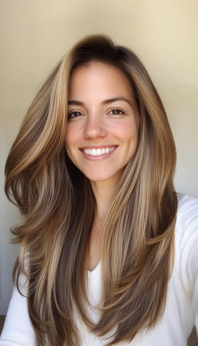 11. Long Layers with Golden Brown Glow (Hairstyles For Thin Straight Hair) - Hairstyles For Thin Straight Hair
