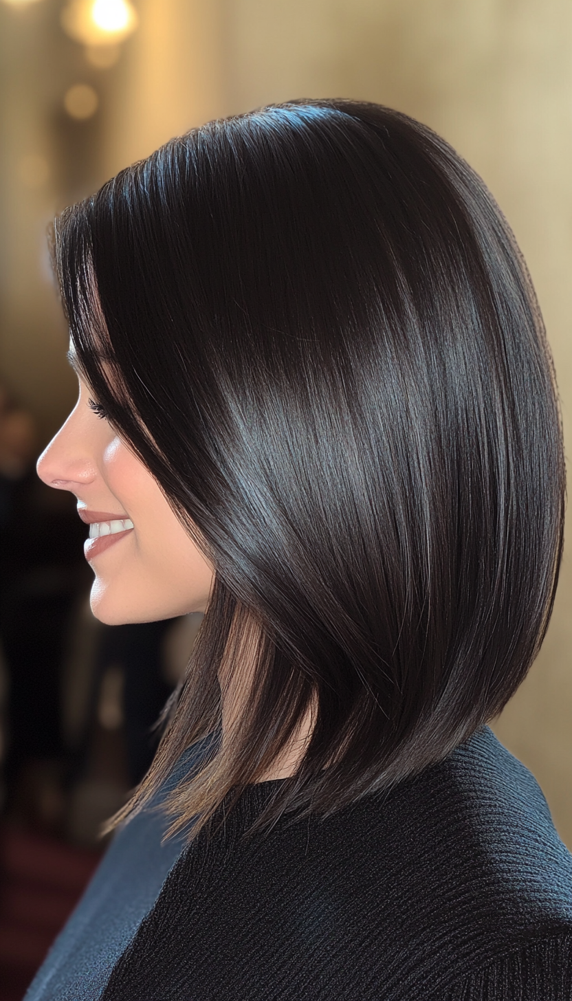 12. Angular Lob in Jet Black (Hairstyles For Thin Straight Hair) - Hairstyles For Thin Straight Hair