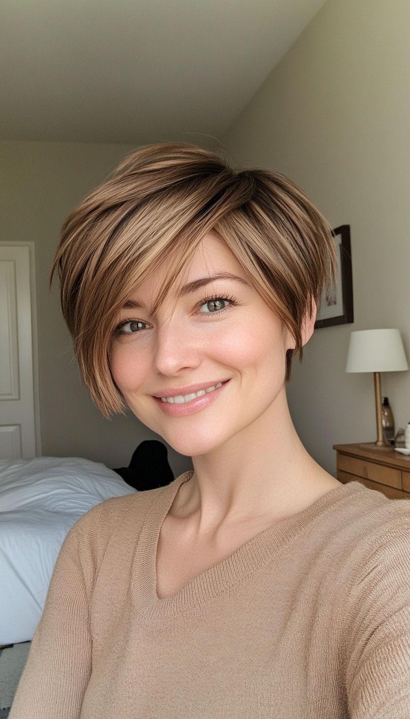 22. Side-Swept Pixie in Light Walnut (Hairstyles For Thin Straight Hair) - Hairstyles For Thin Straight Hair