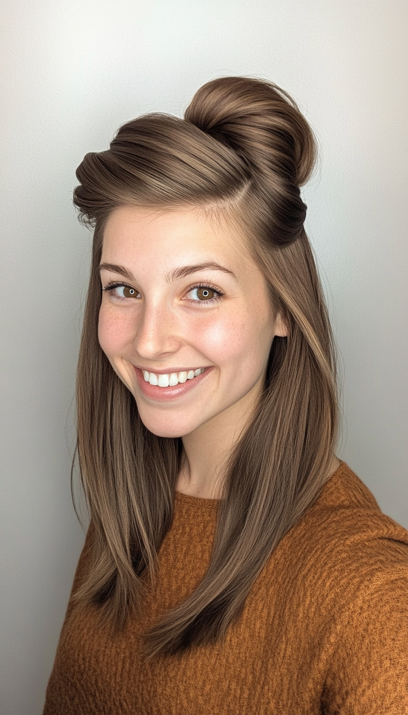 23. Half-Up Twist in Cool Espresso (Hairstyles For Thin Straight Hair) - Hairstyles For Thin Straight Hair