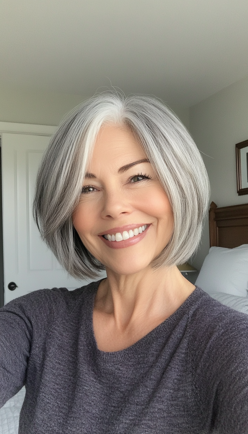 2. Soft Gray Layered Bob (Short Hairstyles For Women Over 60) - Short Hairstyles For Women Over 60