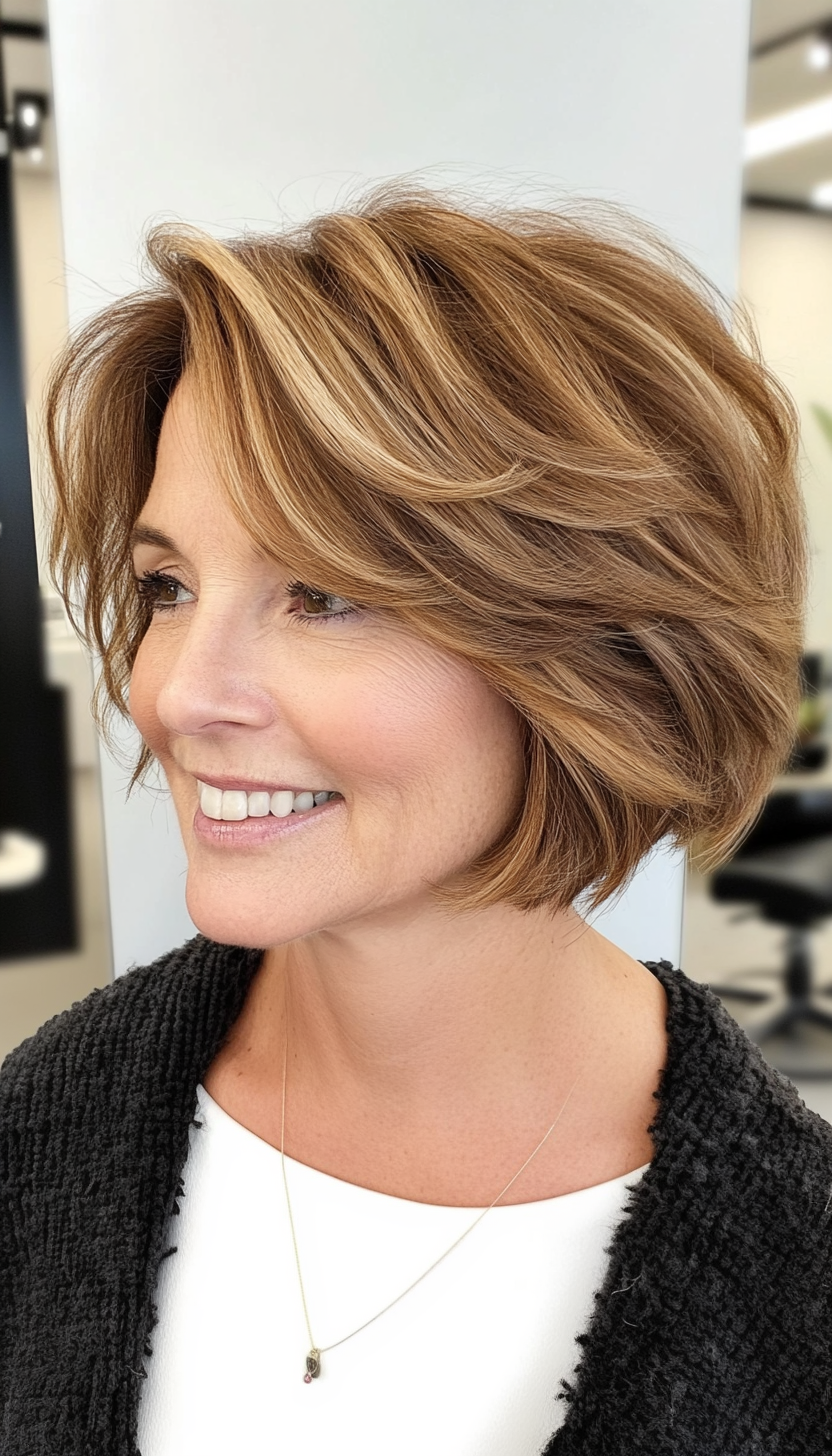 4. Golden Brown Textured Bob (Short Hairstyles For Women Over 60) - Short Hairstyles For Women Over 60