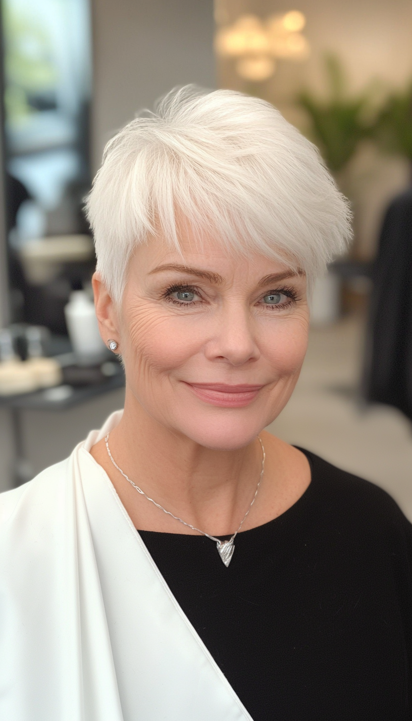 5. Natural White Sleek Pixie (Short Hairstyles For Women Over 60) - Short Hairstyles For Women Over 60