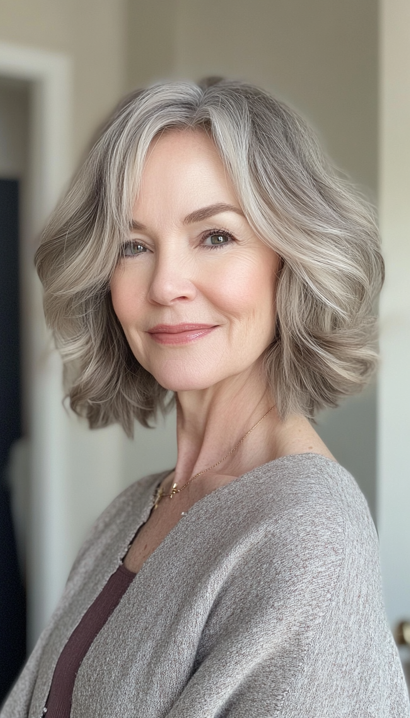 6. Salt-and-Pepper Tousled Bob (Short Hairstyles For Women Over 60) - Short Hairstyles For Women Over 60