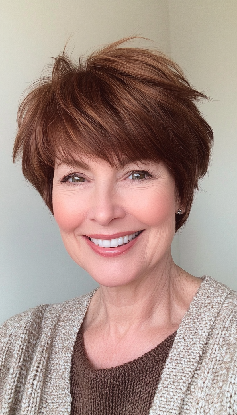 7. Chestnut Brown Short Shag (Short Hairstyles For Women Over 60) - Short Hairstyles For Women Over 60