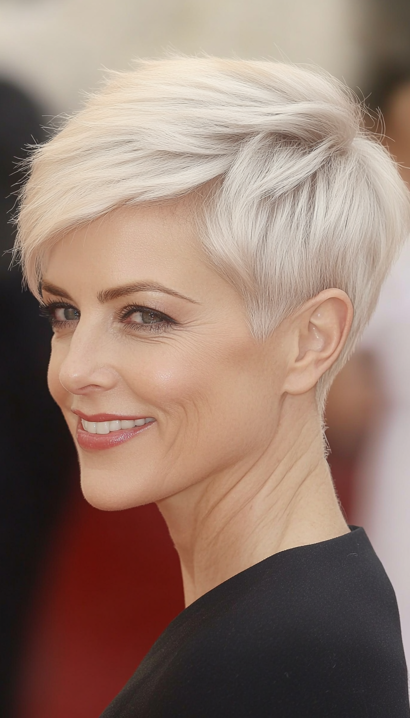 8. Platinum Blonde Cropped Pixie (Short Hairstyles For Women Over 60) - Short Hairstyles For Women Over 60