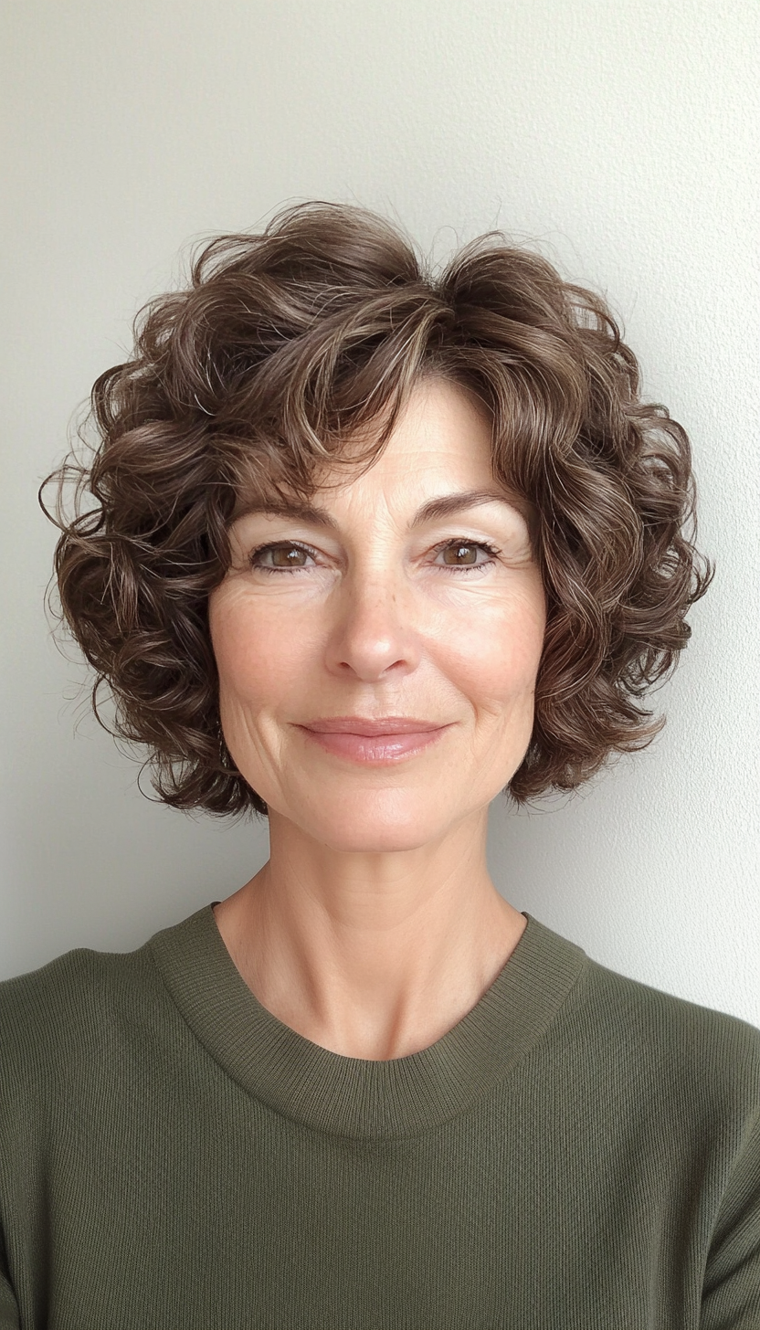 14. Ash Brown Curly Bob (Short Hairstyles For Women Over 60) - Short Hairstyles For Women Over 60
