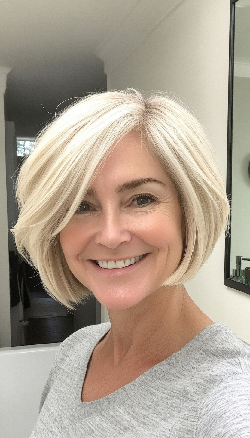 16. Ivory Blonde Layered Bob (Short Hairstyles For Women Over 60) - Short Hairstyles For Women Over 60