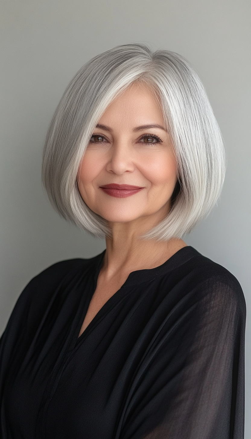 20. White Gray Classic Bob (Short Hairstyles For Women Over 60) - Short Hairstyles For Women Over 60