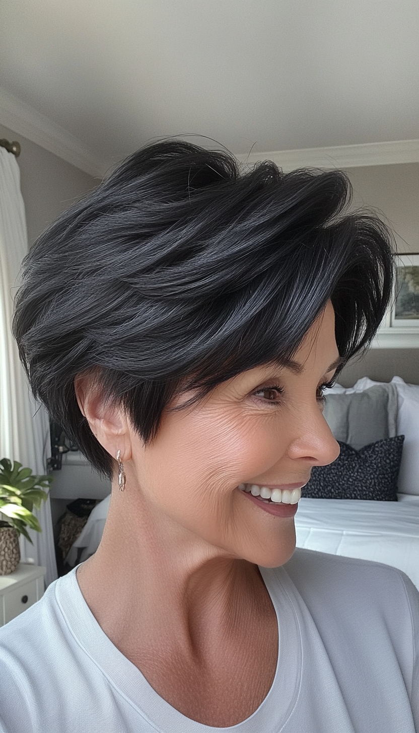 21. Soft Black Layered Pixie (Short Hairstyles For Women Over 60) - Short Hairstyles For Women Over 60