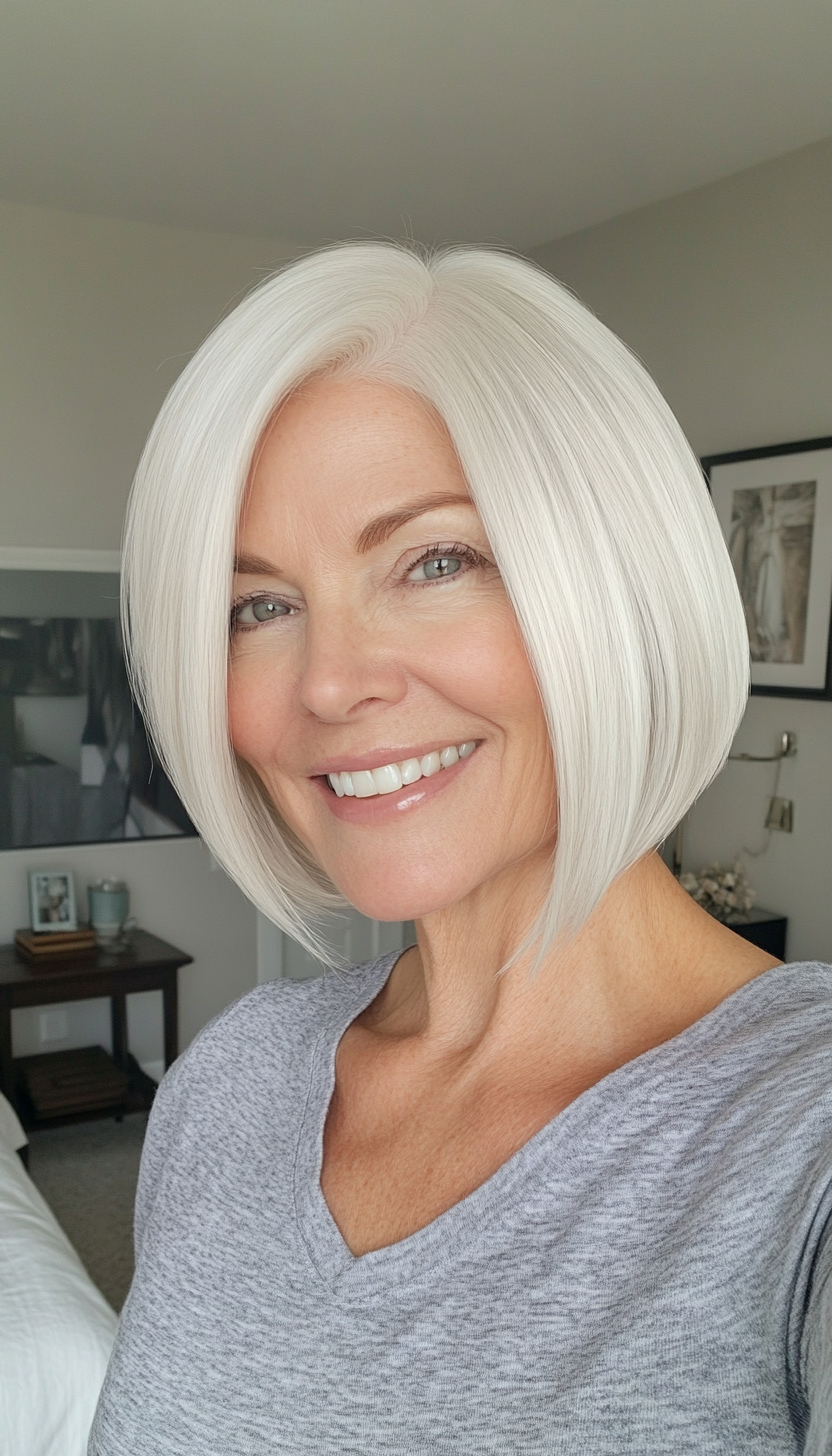 23. Pearly White Tapered Bob (Short Hairstyles For Women Over 60) - Short Hairstyles For Women Over 60