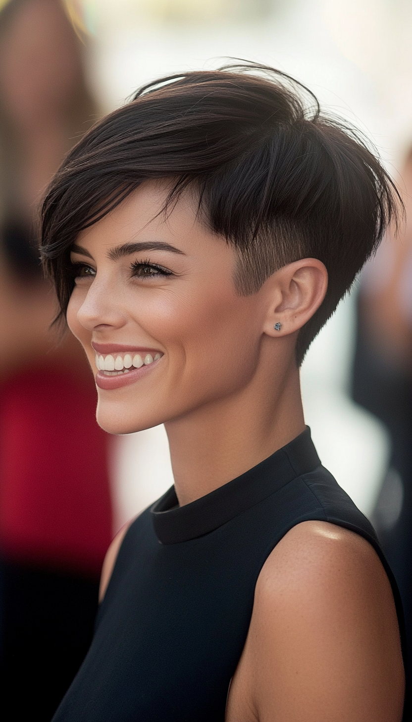 2. Side-Swept Pixie in Deep Espresso (Long Pixie Cuts) - Long Pixie Cuts