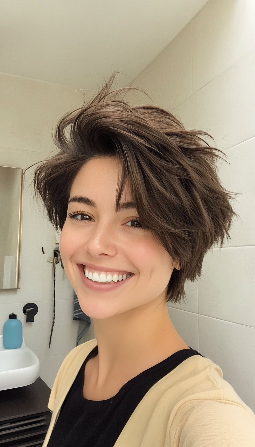 4. Tousled Pixie in Dark Cocoa Brown (Long Pixie Cuts) - Long Pixie Cuts