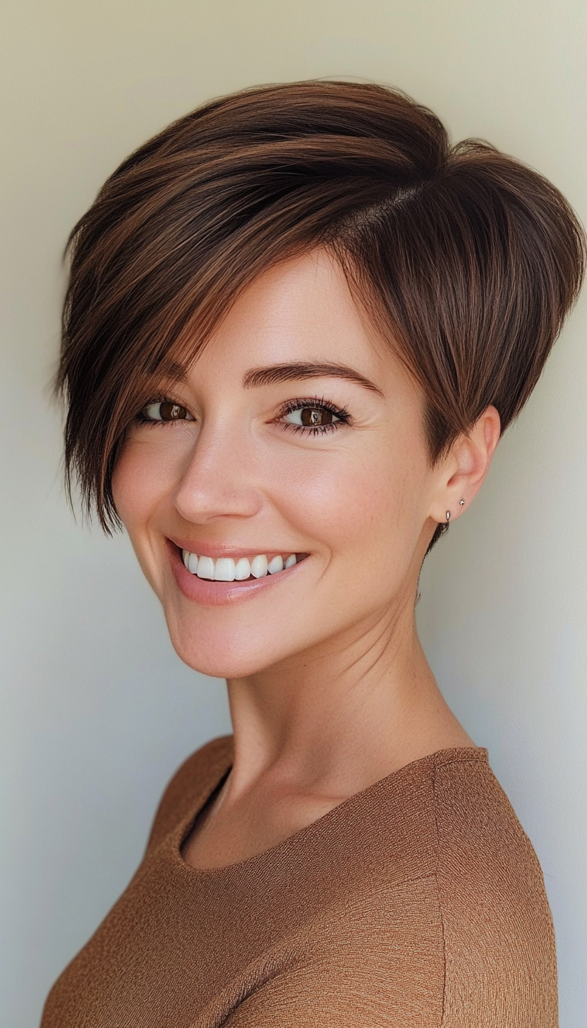 11. Polished Pixie in Rich Brunette (Long Pixie Cuts) - Long Pixie Cuts