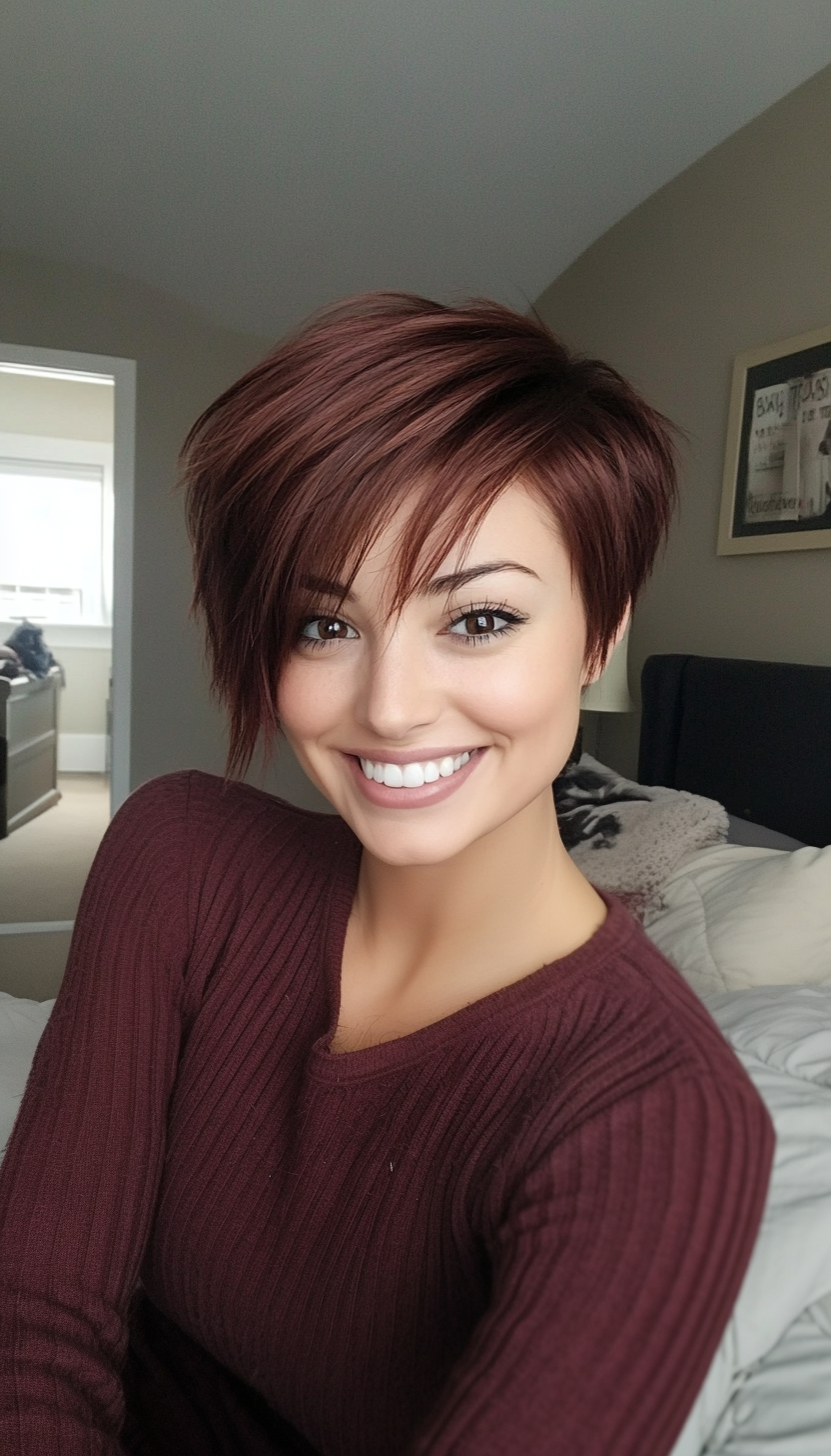 12. Long-Layered Pixie in Warm Mahogany (Long Pixie Cuts) - Long Pixie Cuts