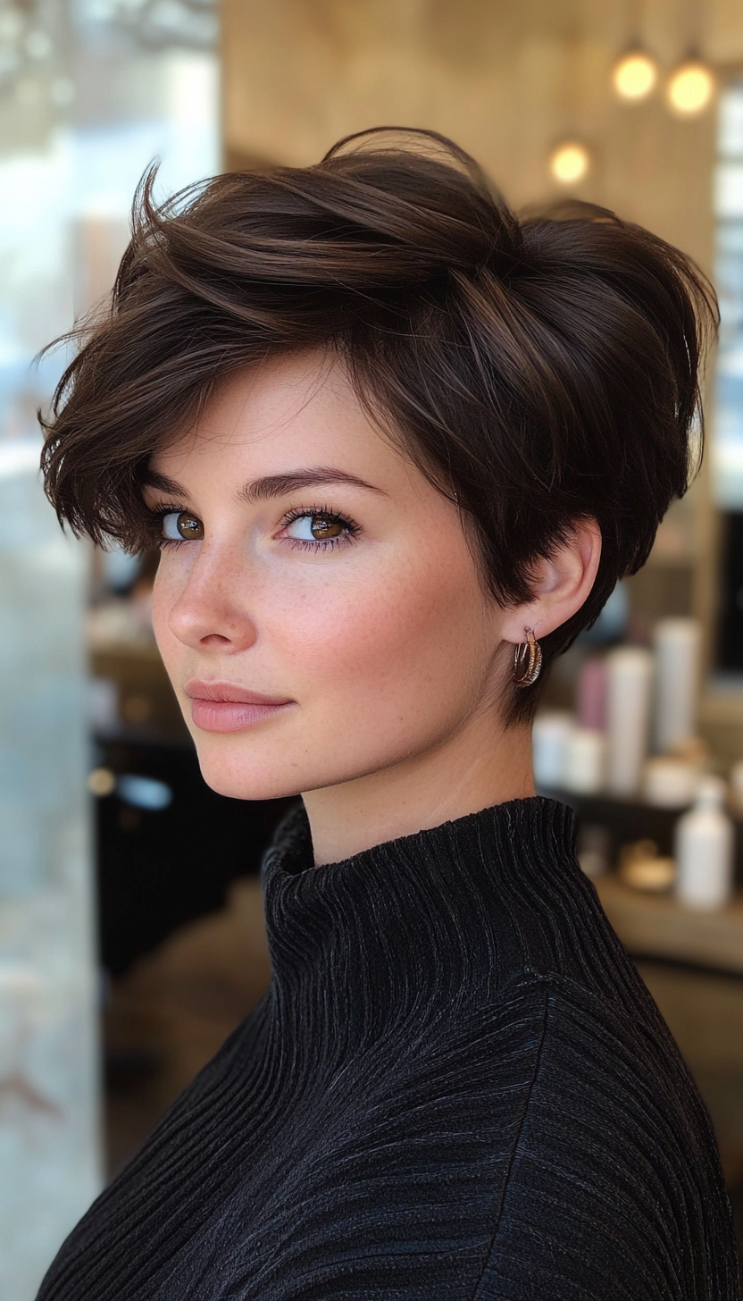 13. Classic Pixie with Feathered Layers in Medium Brown (Long Pixie Cuts) - Long Pixie Cuts