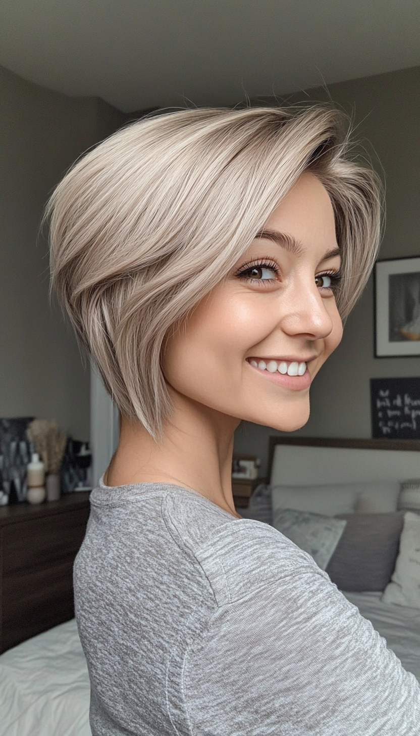 14. Angled Pixie in Smoky Ash Blonde (Long Pixie Cuts) - Long Pixie Cuts