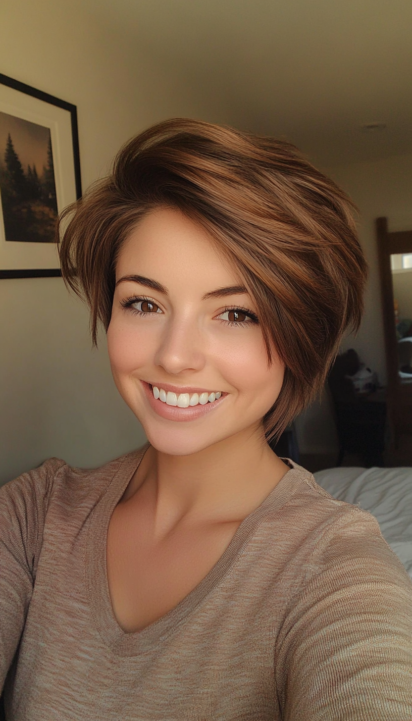 16. Grown-Out Pixie in Warm Caramel Brown (Long Pixie Cuts) - Long Pixie Cuts