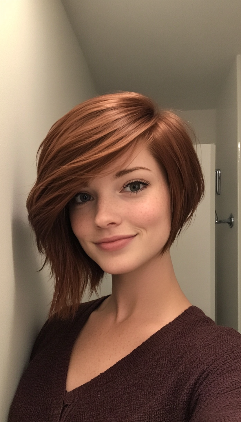 17. Pixie with Side Bangs in Rich Chestnut Brown (Long Pixie Cuts) - Long Pixie Cuts