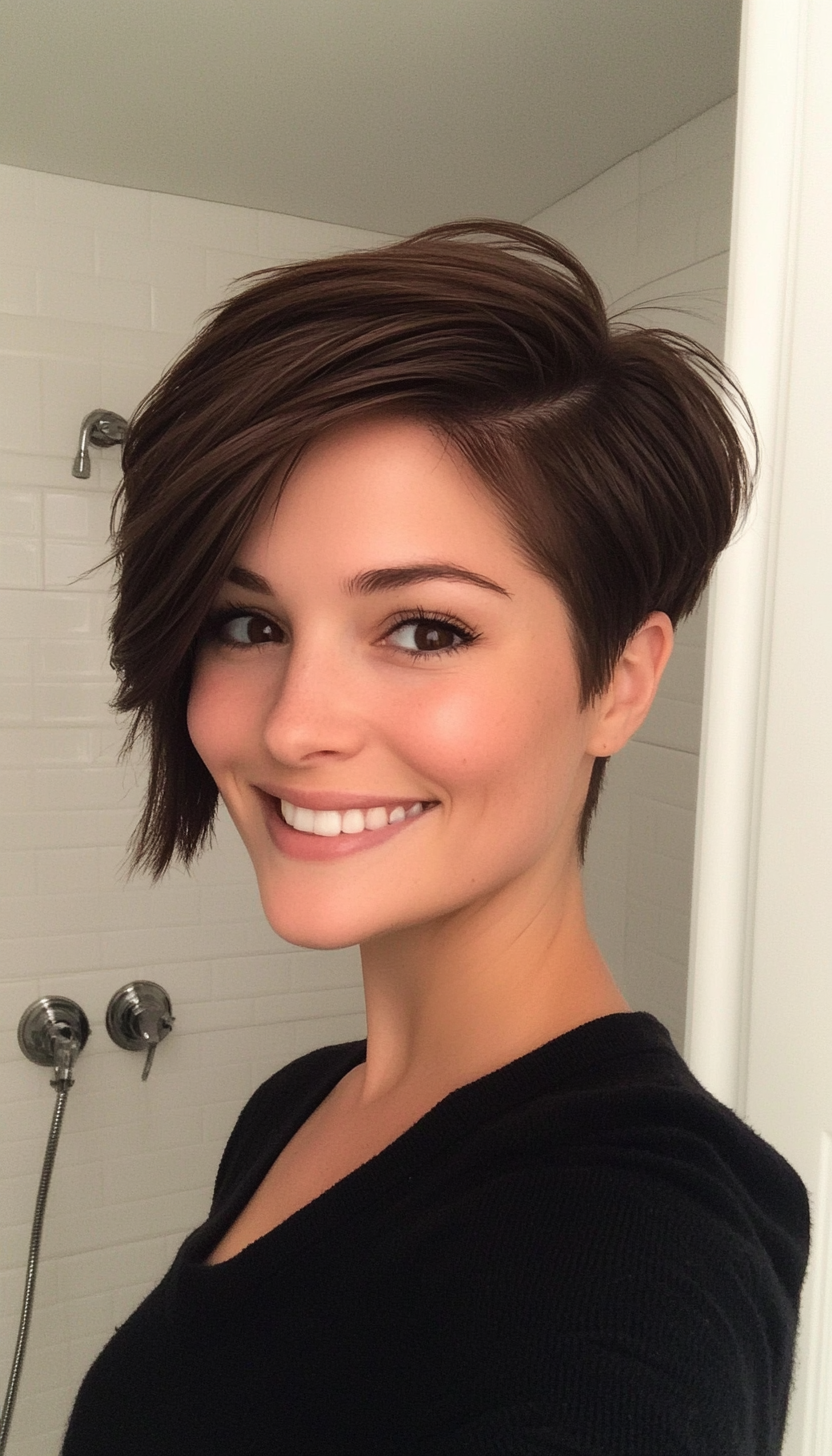 23. Side-Parted Pixie in Dark Chocolate Brown (Long Pixie Cuts) - Long Pixie Cuts