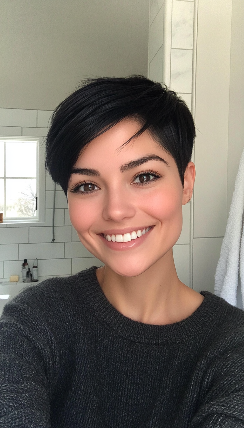 25. Sleek Pixie in Natural Jet Black (Long Pixie Cuts) - Long Pixie Cuts