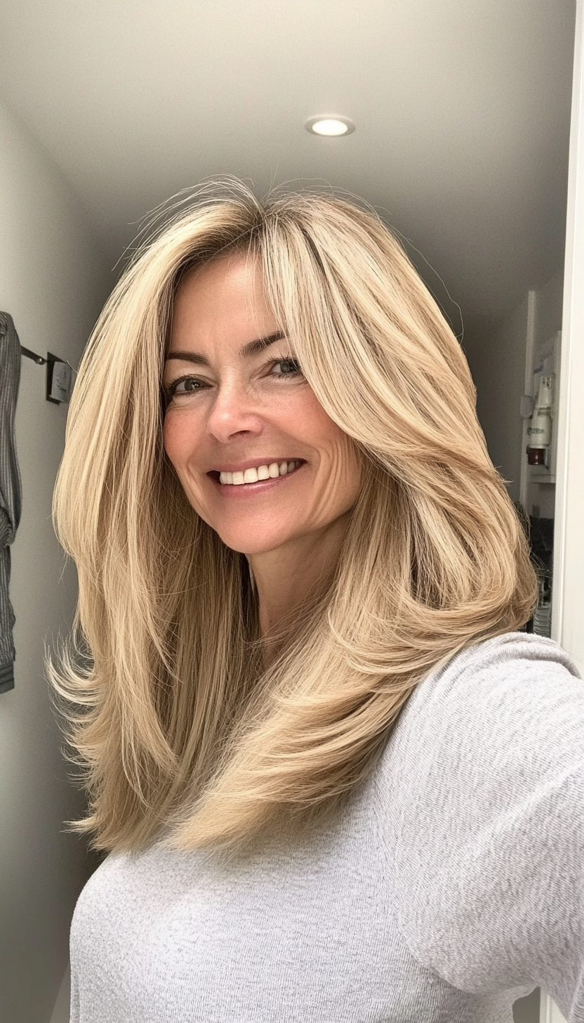3. Shoulder-Length Wispy Layers in Golden Blonde (Medium Length Hairstyles For Women Over 50) - Medium Length Hairstyles For Women Over 50