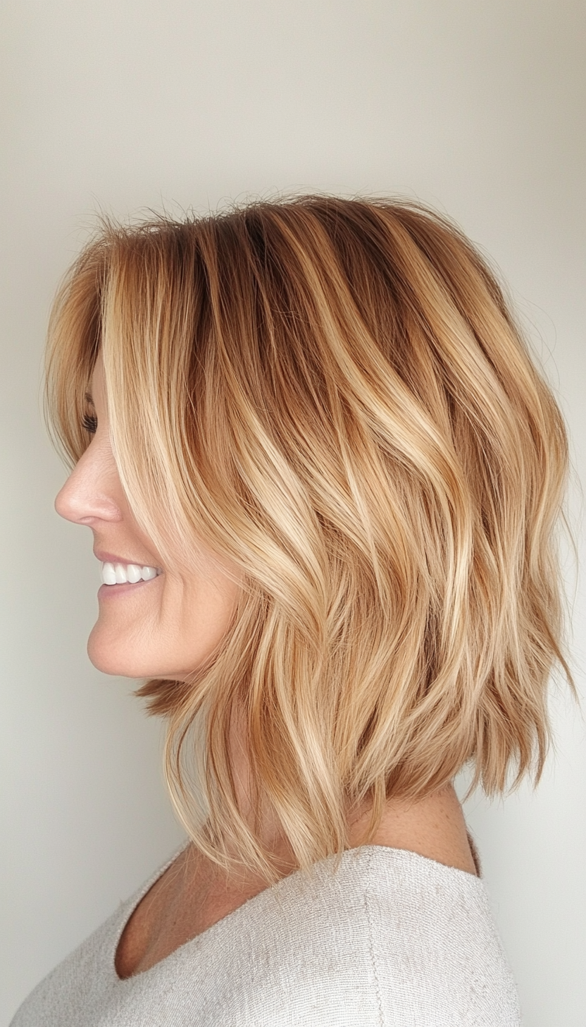 7. Medium-Length Choppy Cut in Honey Blonde (Medium Length Hairstyles For Women Over 50) - Medium Length Hairstyles For Women Over 50